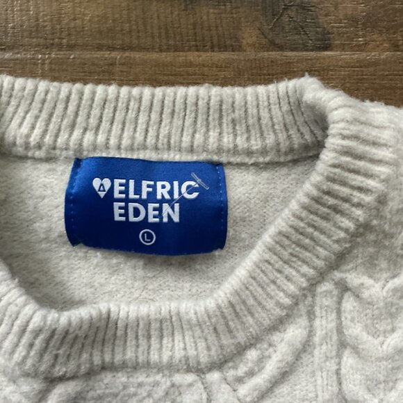 Aelfric Eden Cable Knit Crewneck Sweater Light Gray Women’s Size Large - Picture 2 of 6